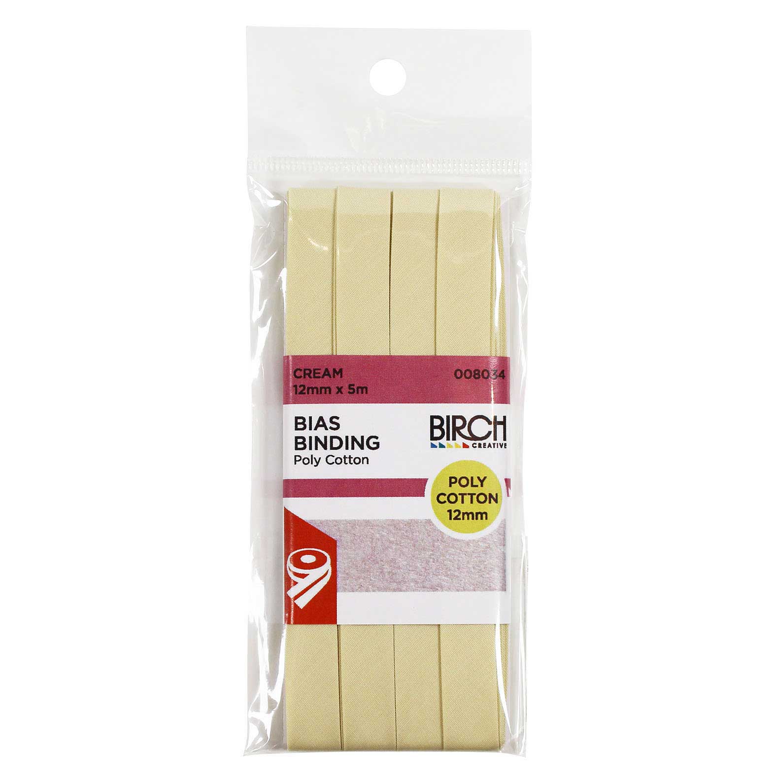 Birch Bias Binding - Polycotton 12mm x 5 Metre Pale Lemon