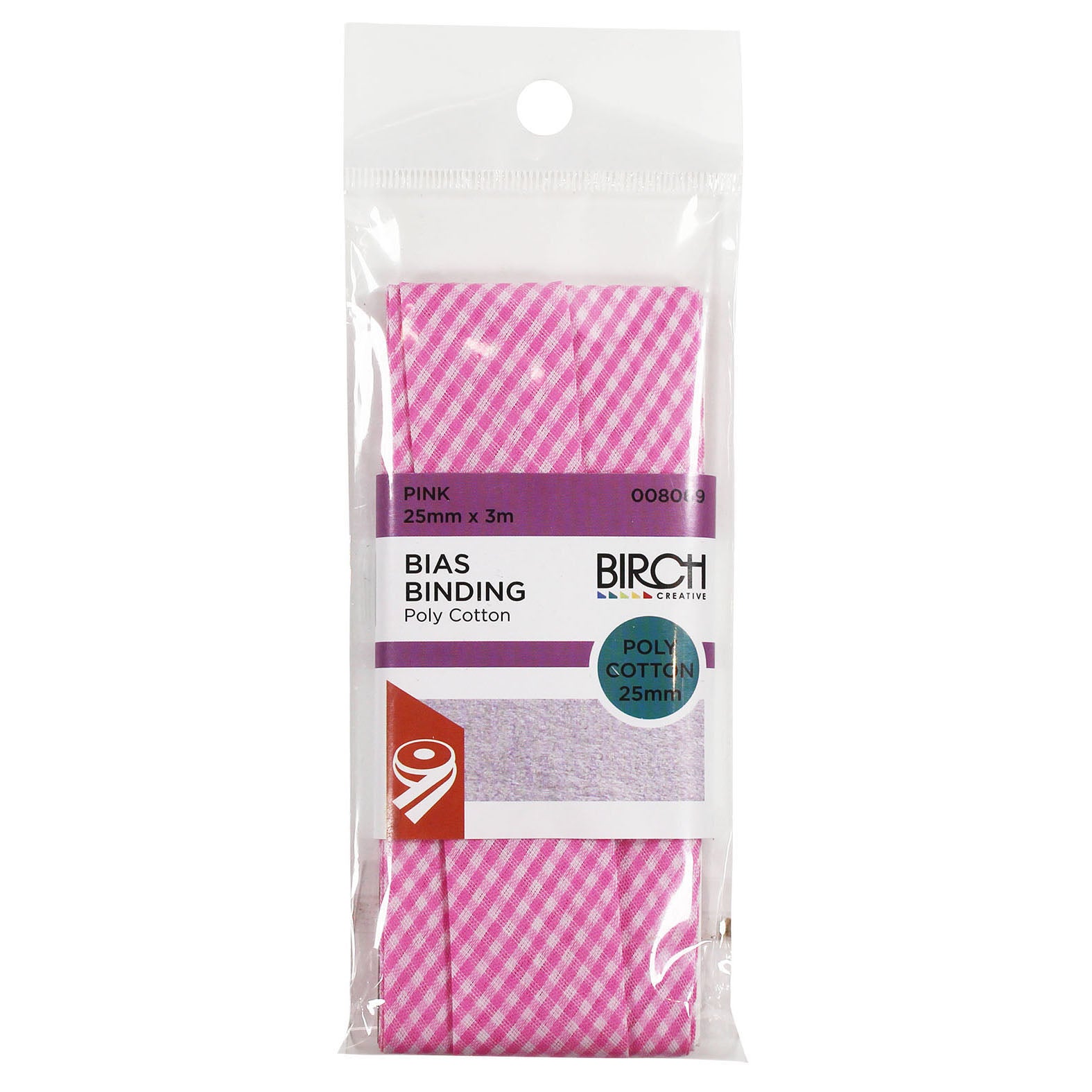 Birch Bias Binding - Polycotton 25mm x 3m PINK CHECK