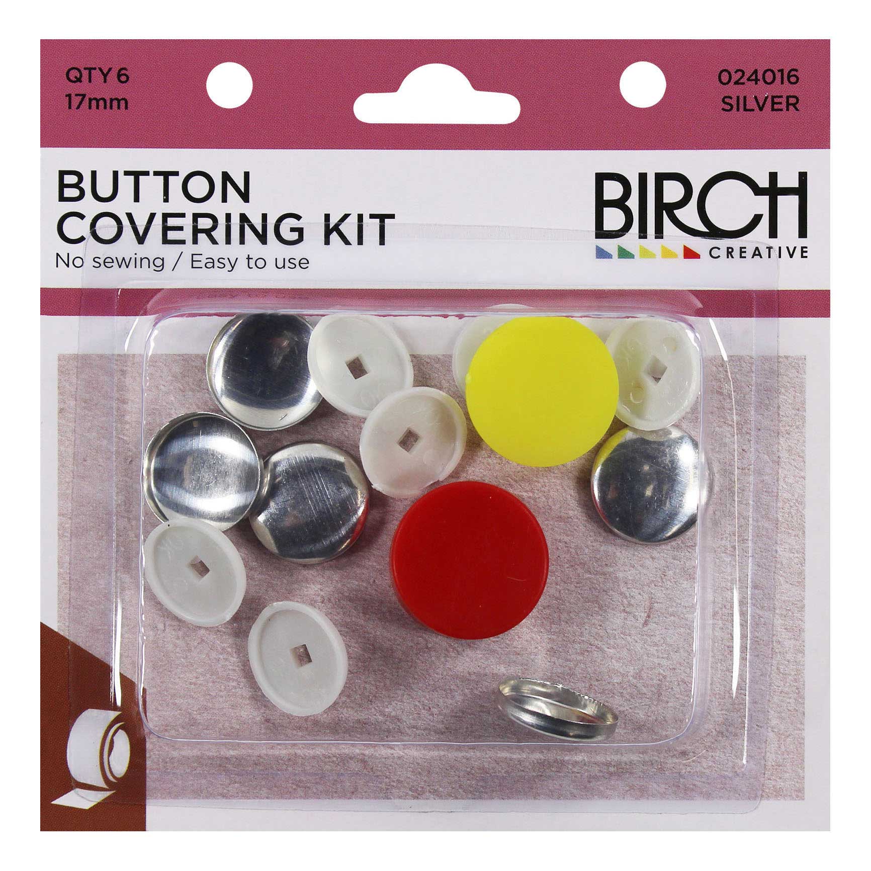 Birch Button Covering Kit Silver 17mm