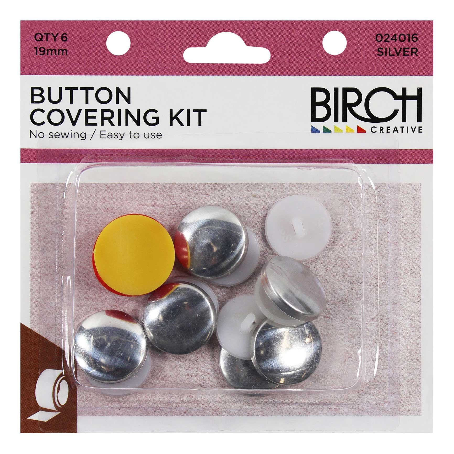 Birch Button Covering Kit Silver 19mm