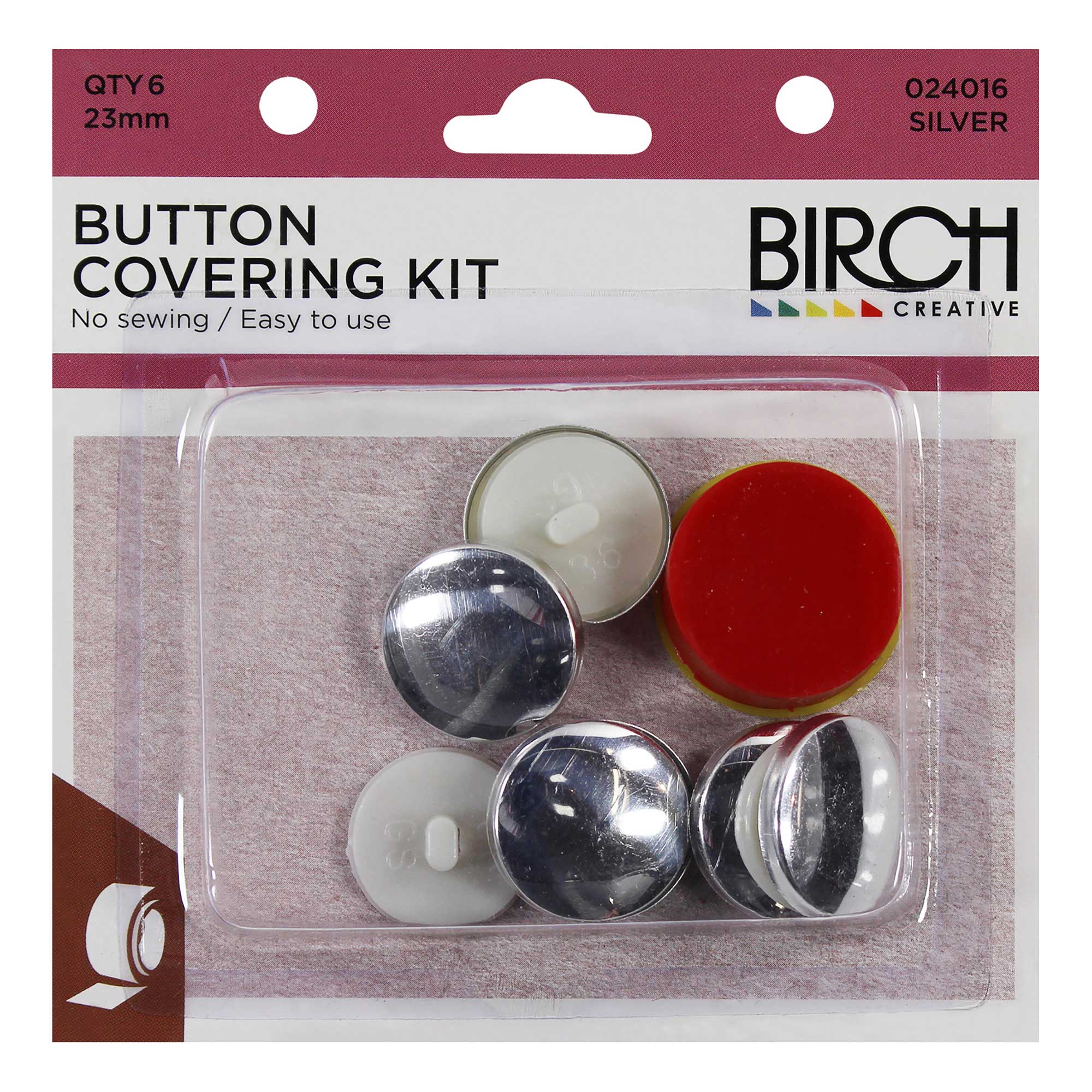 Birch Button Covering Kit Silver 23mm