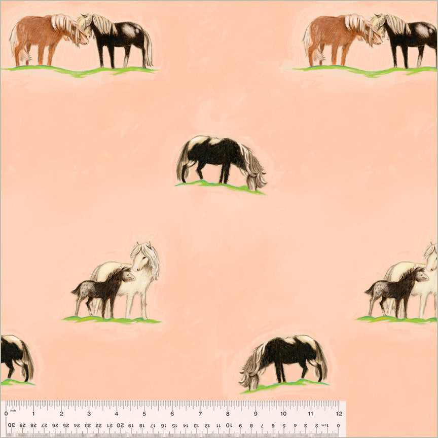 Heather Ross By Hand Ponies Peach 54253D-4