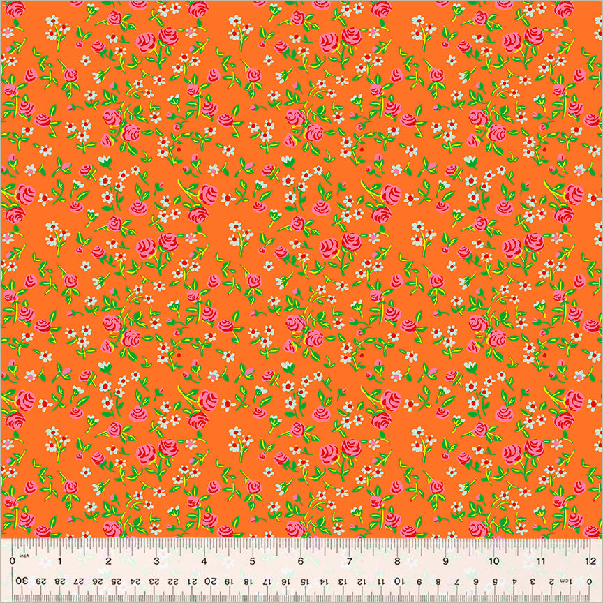 Heather Ross By Hand Mousy Floral Tangerine 54255D-7