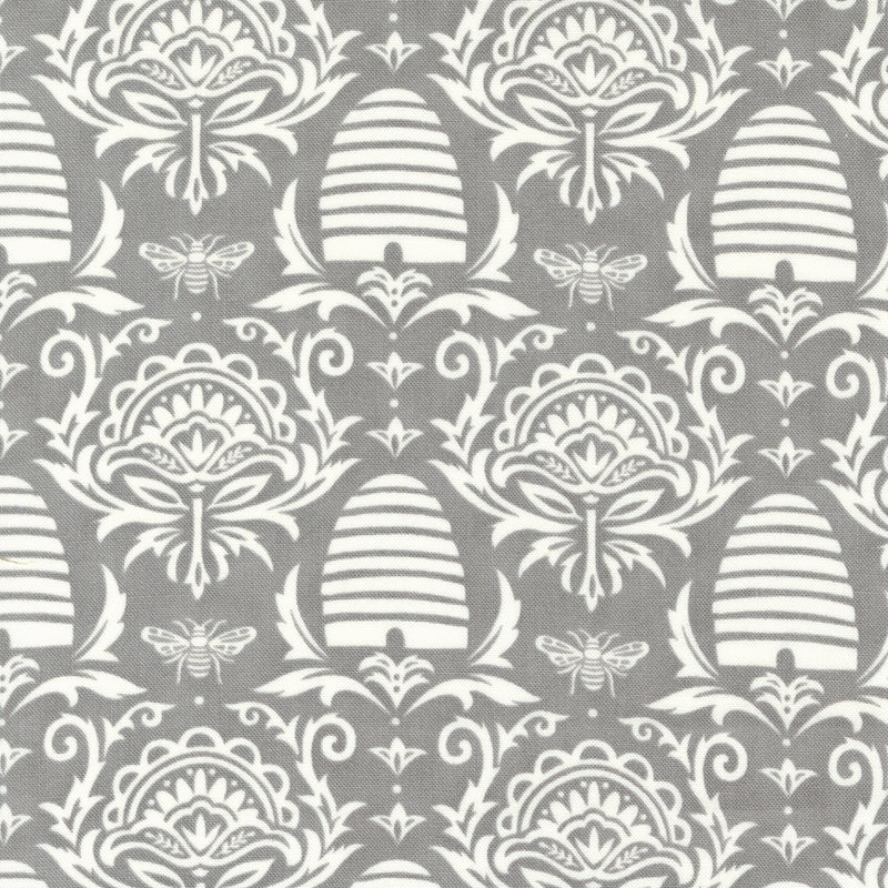 Moda Fabrics: Honey and Lavender Beehives in Pebble Grey by Deb Stain 5608227