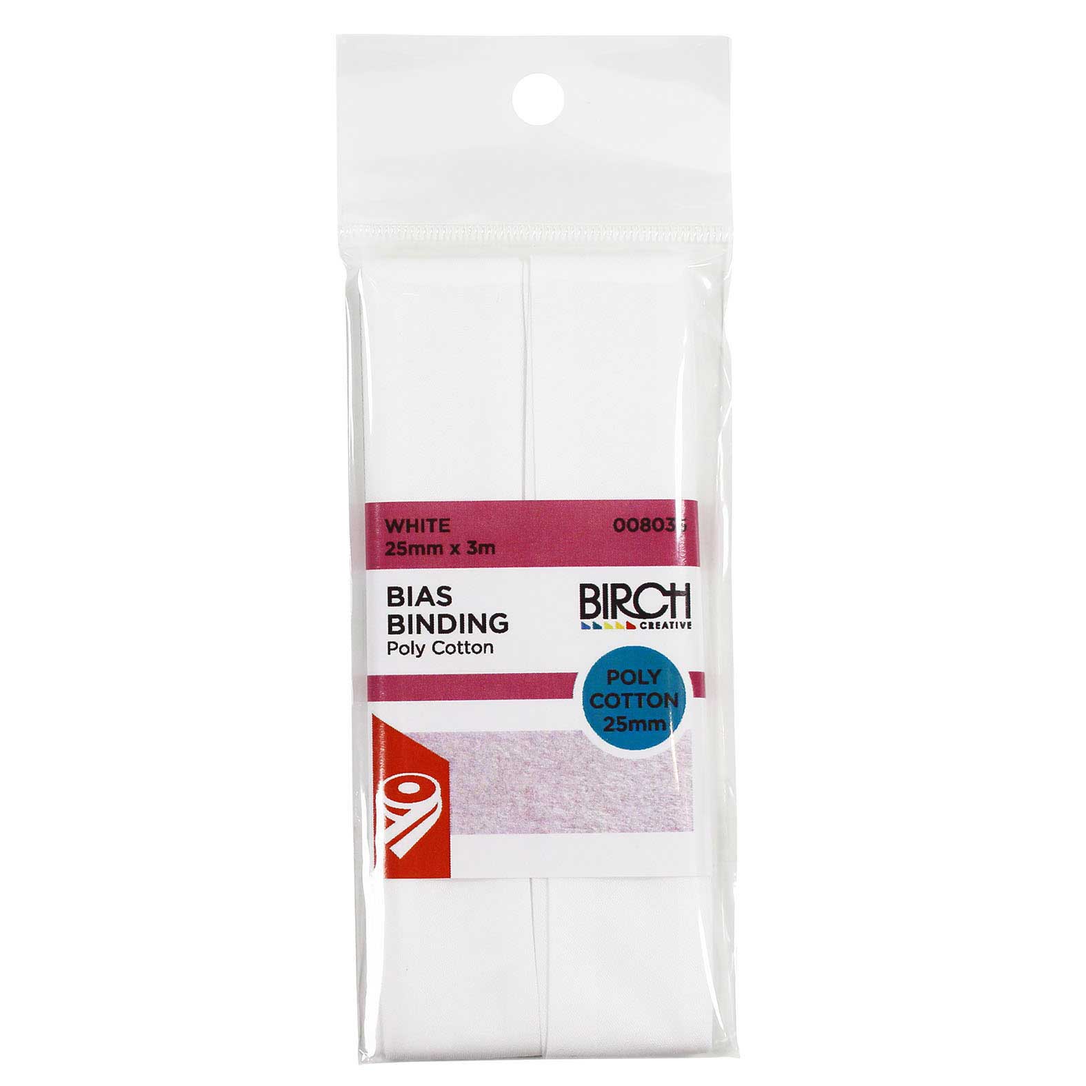 Birch Bias Binding - Polycotton 25mm x 3m WHITE