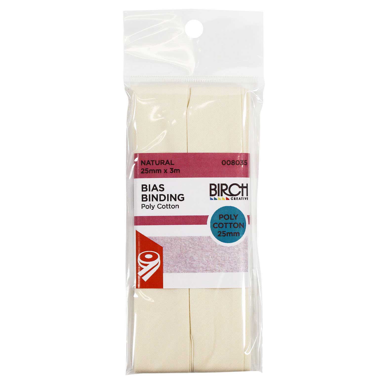 Birch Bias Binding - Polycotton 25mm x 3m NATURAL