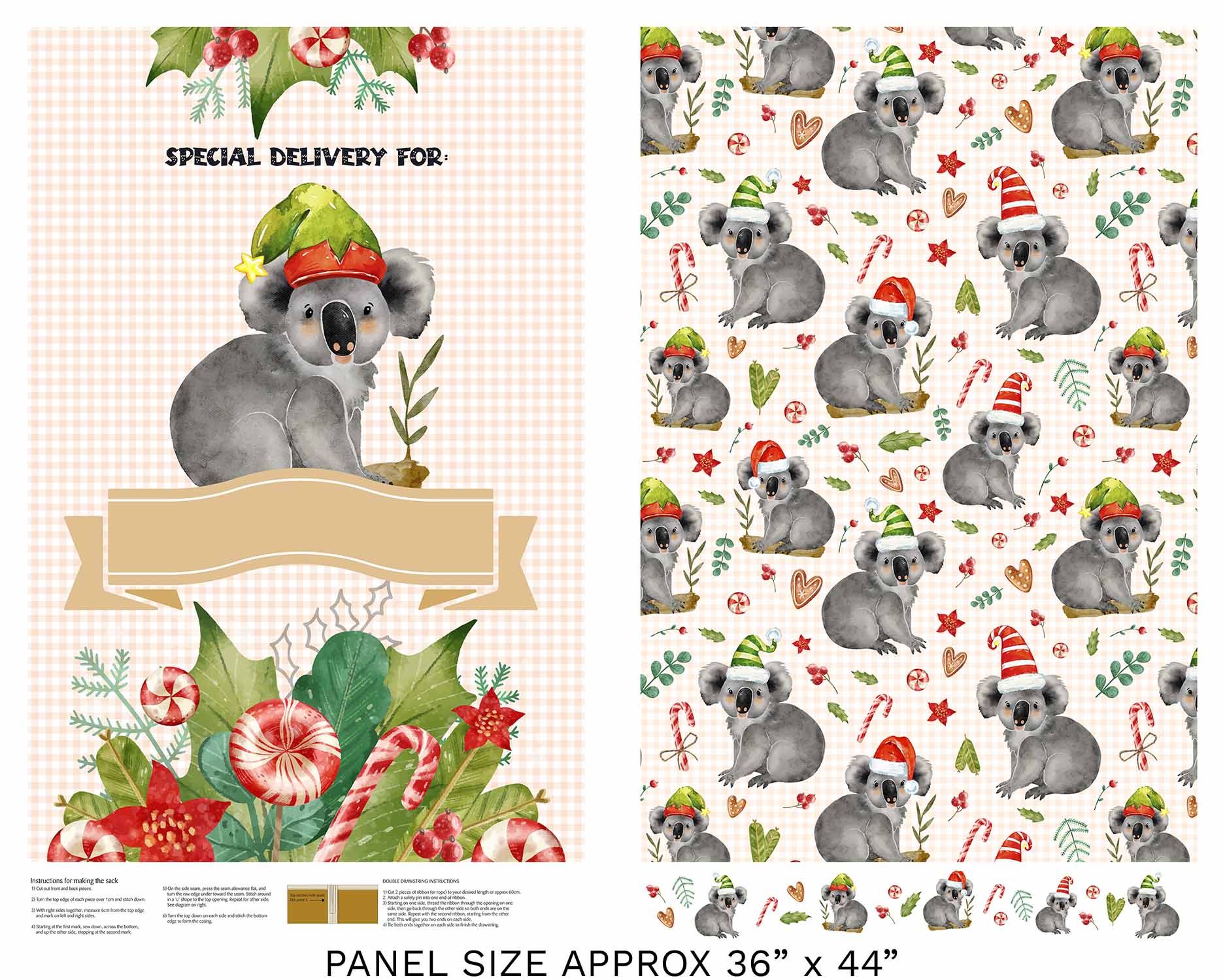 Native Wonderland 36 Inch Koala Christmas Sack Panel
