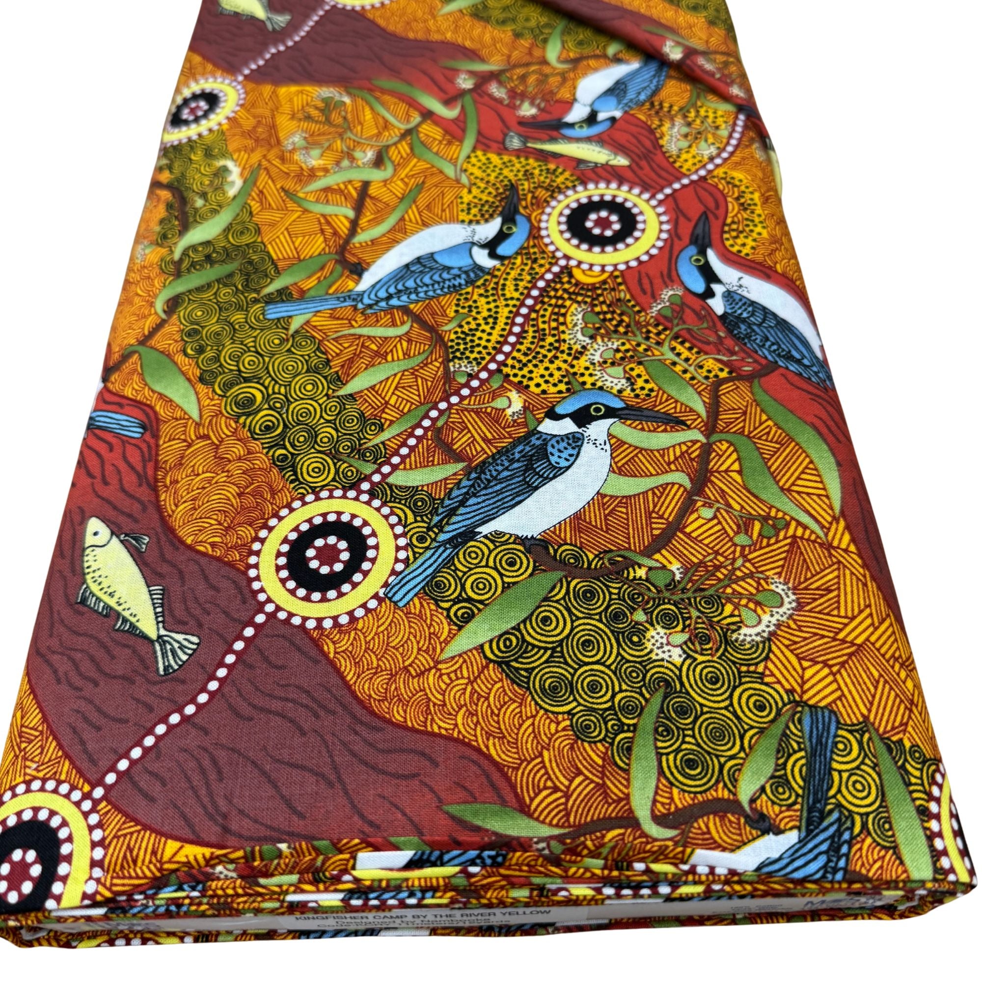 Aboriginal Design: Kingfisher Camp by River in Yellow by Nambooka BOLT