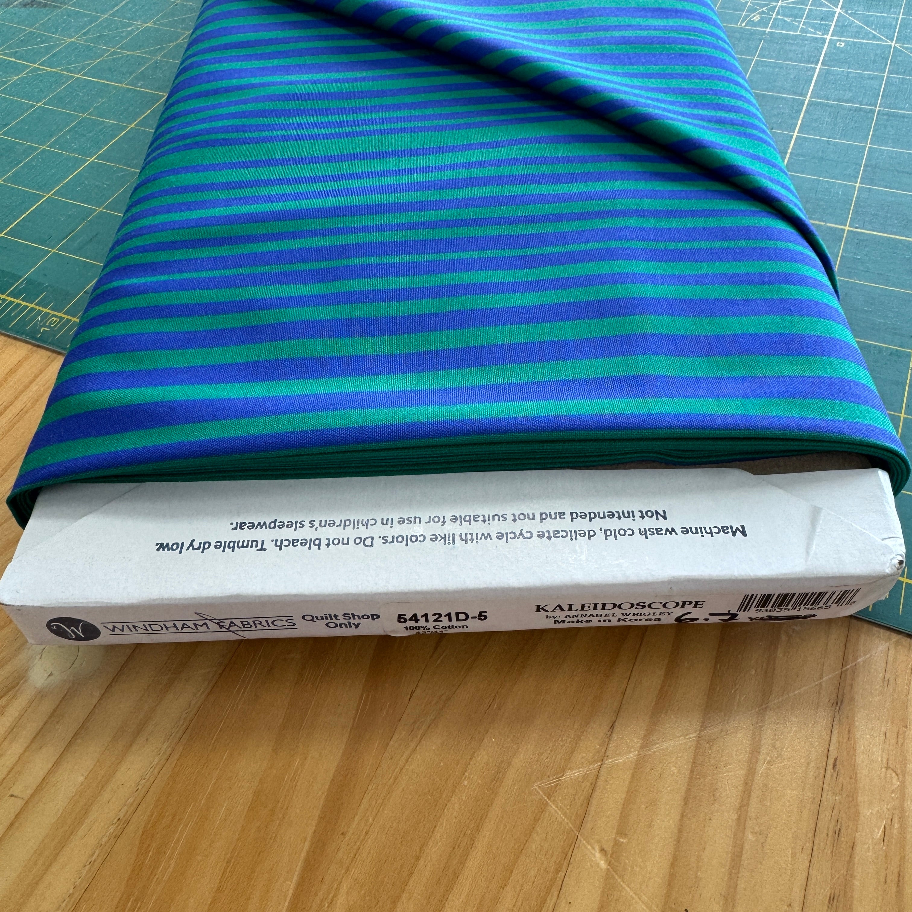 Annabel Wrigley Kaleidoscope Mini Stripe Blue and Kelp Windham Fabrics 54121D-5
