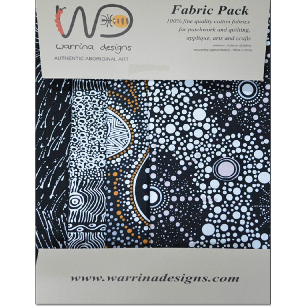 Fabric Pack: Aboriginal Designs in Black 4 x 25cm pcs