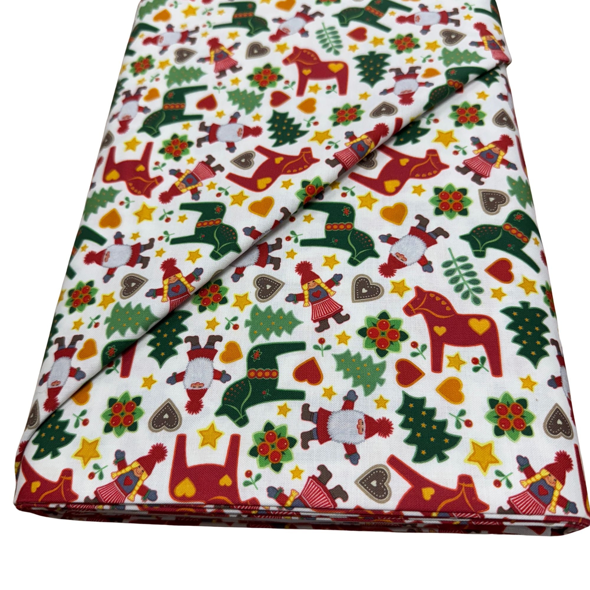 Tomten's Folklore Christmas - Red and green Christmas Horses on white CE41