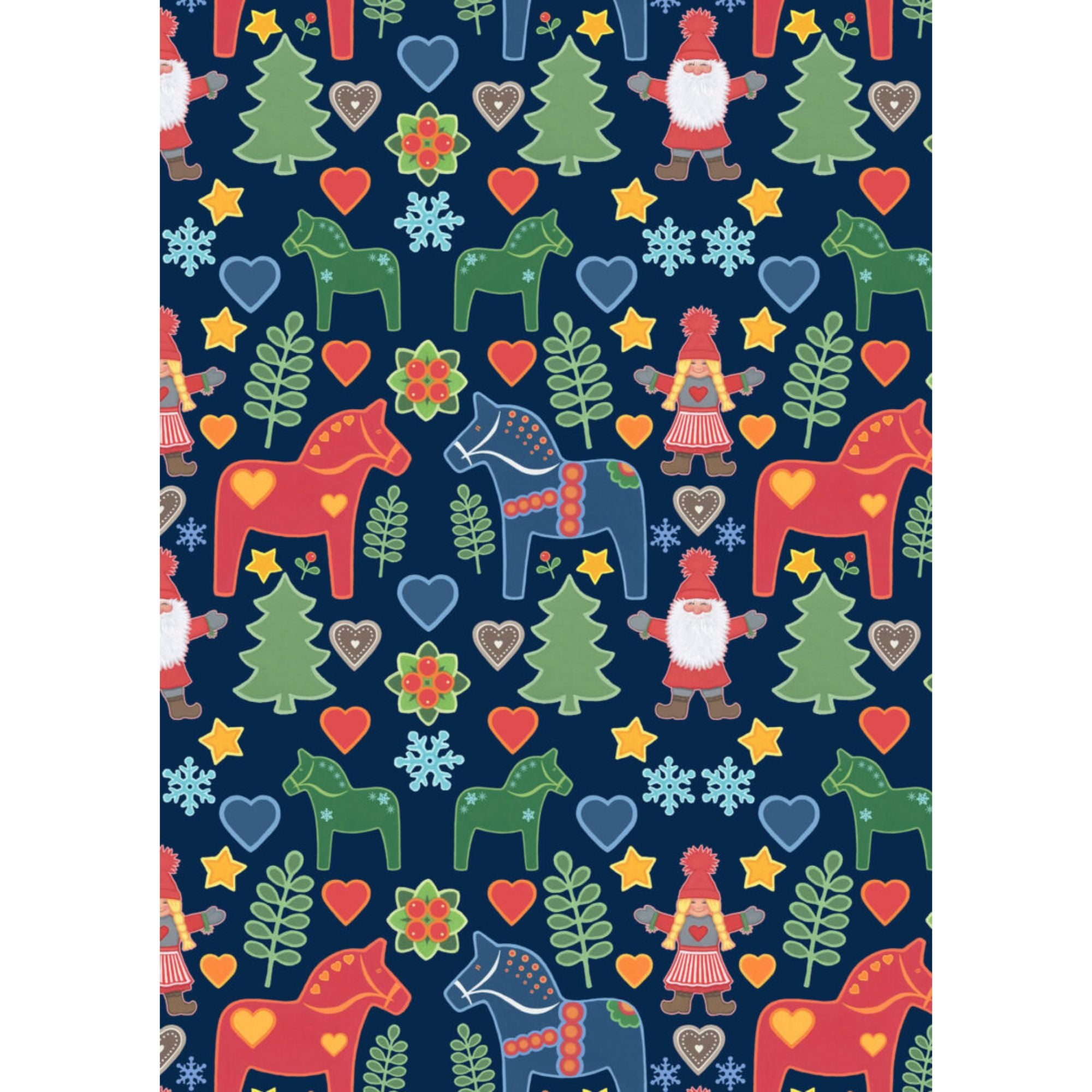 Tomten's Folklore Christmas - Tomtens and Christmas horses on dark blue CE47