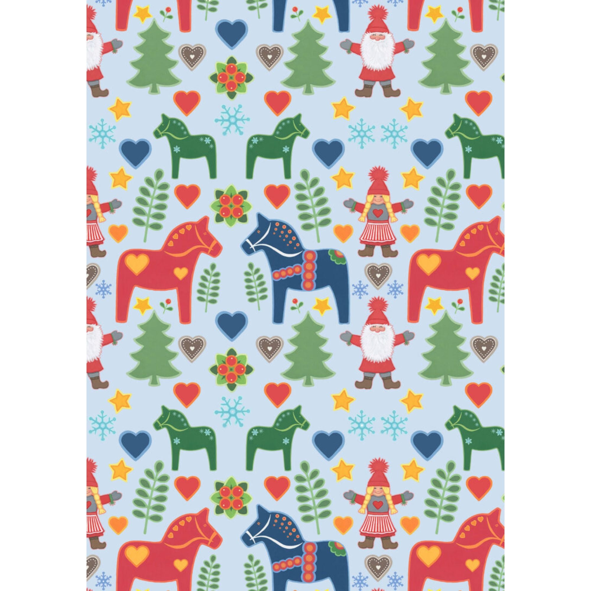 Tomten's Folklore Christmas - Tomtens and Christmas horses on light blue CE48