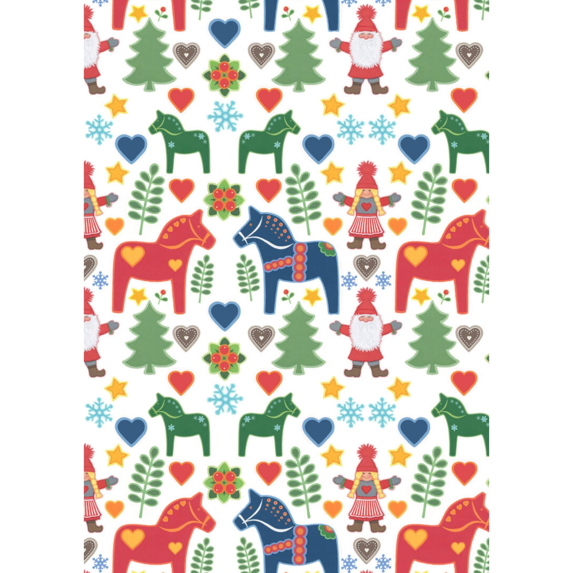 Tomten's Folklore Christmas - Tomtens and Christmas horses on white CE49