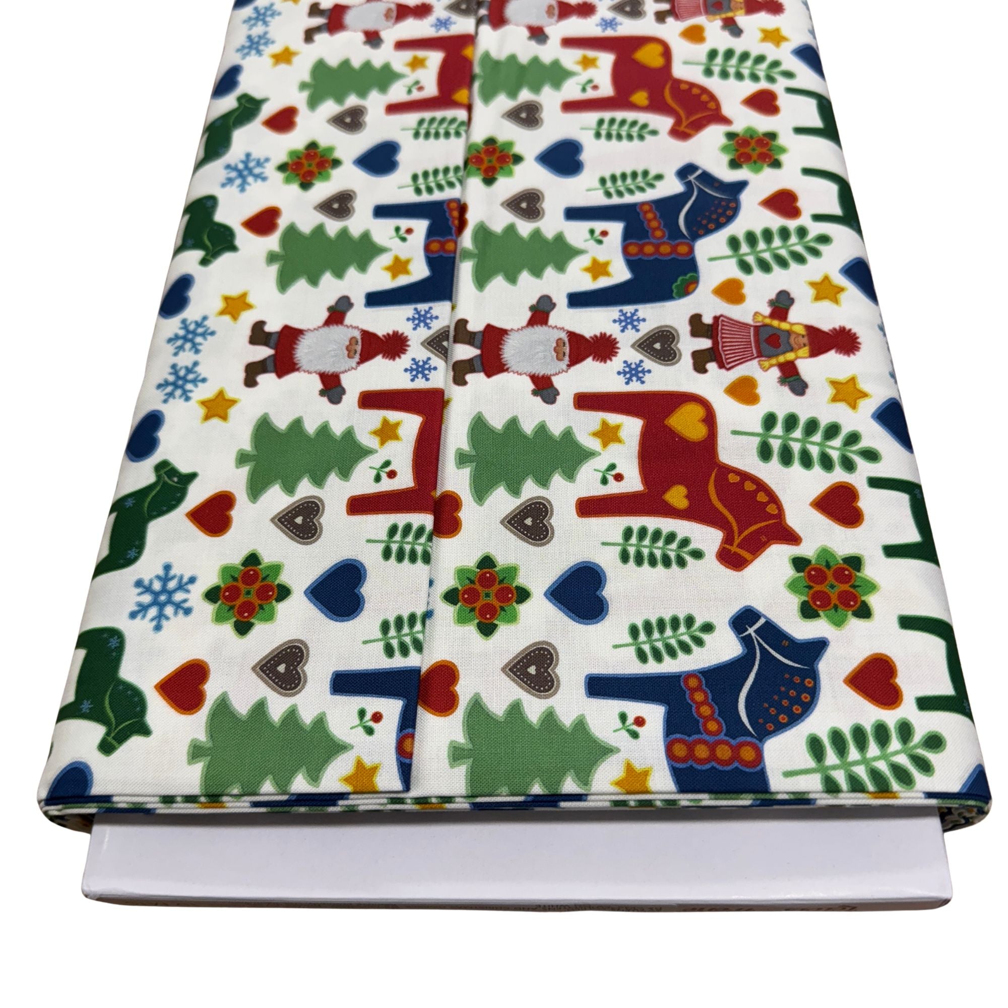 Tomten's Folklore Christmas - Tomtens and Christmas horses on white CE49