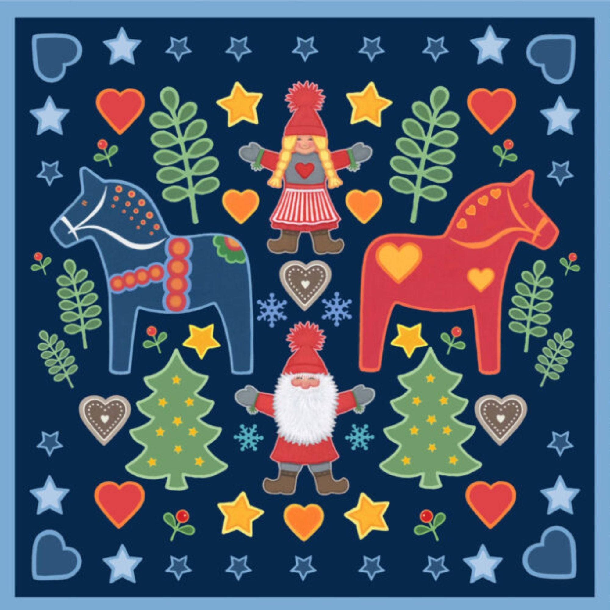 Tomten's Folklore Christmas - Quilt Panel on Blue CE50