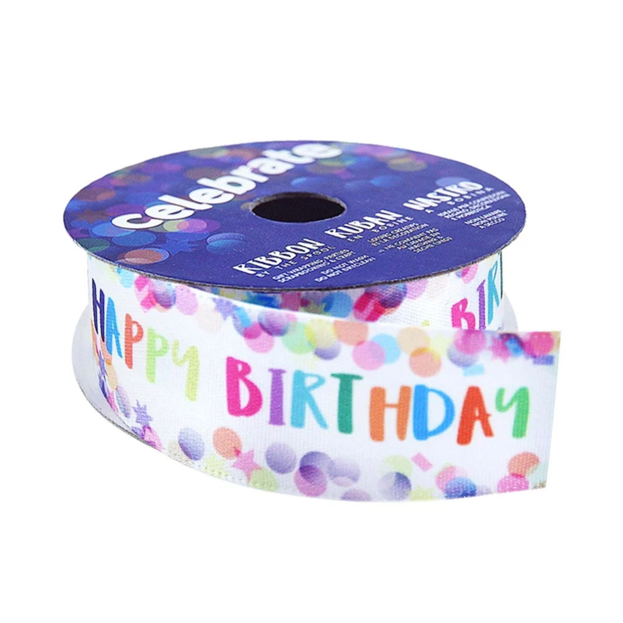 Celebrate Ribbon Satin Happy Birthday Confetti 25mm x 2m