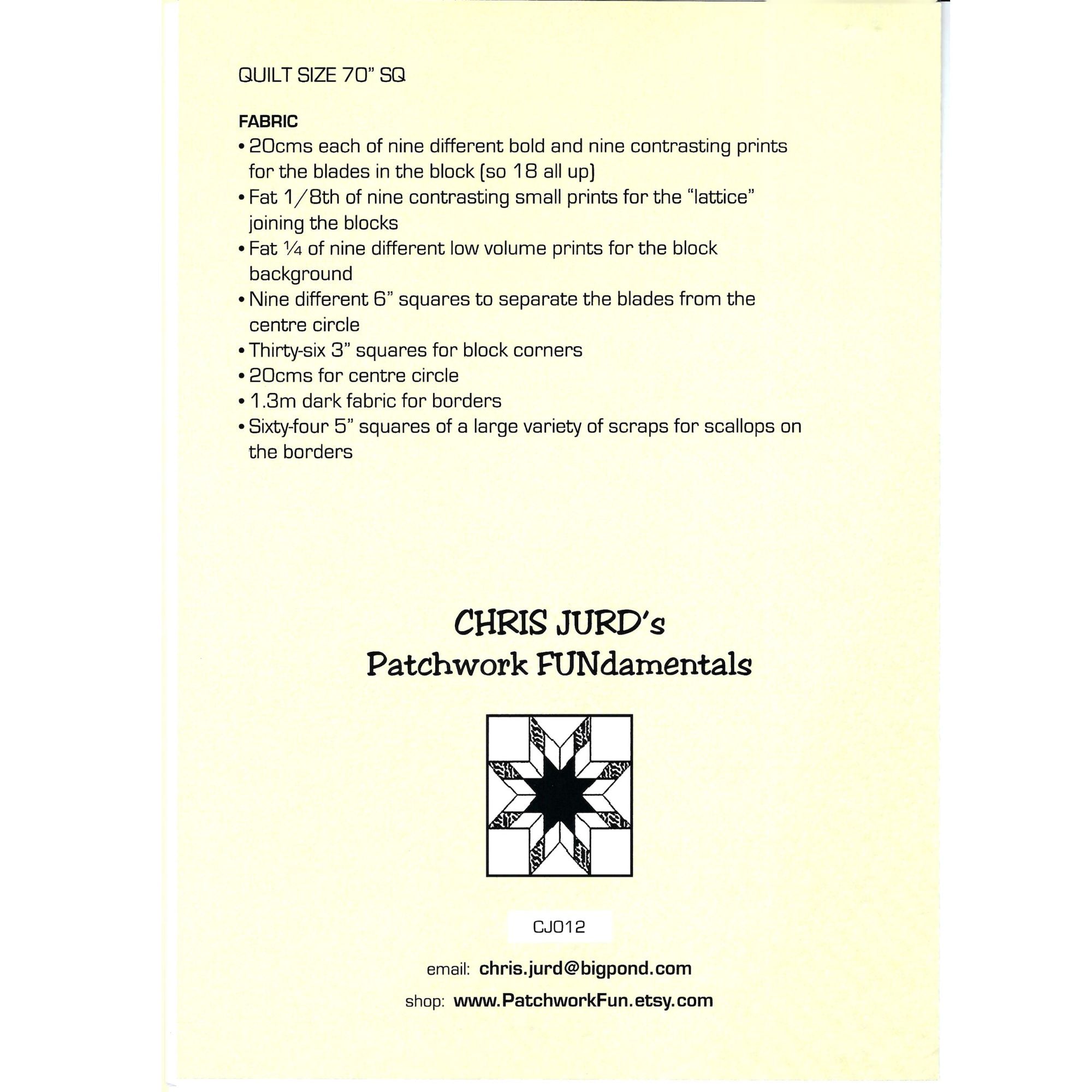 Chris Jurd Designs - Spinner Quilt Pattern CJ012 Materials List
