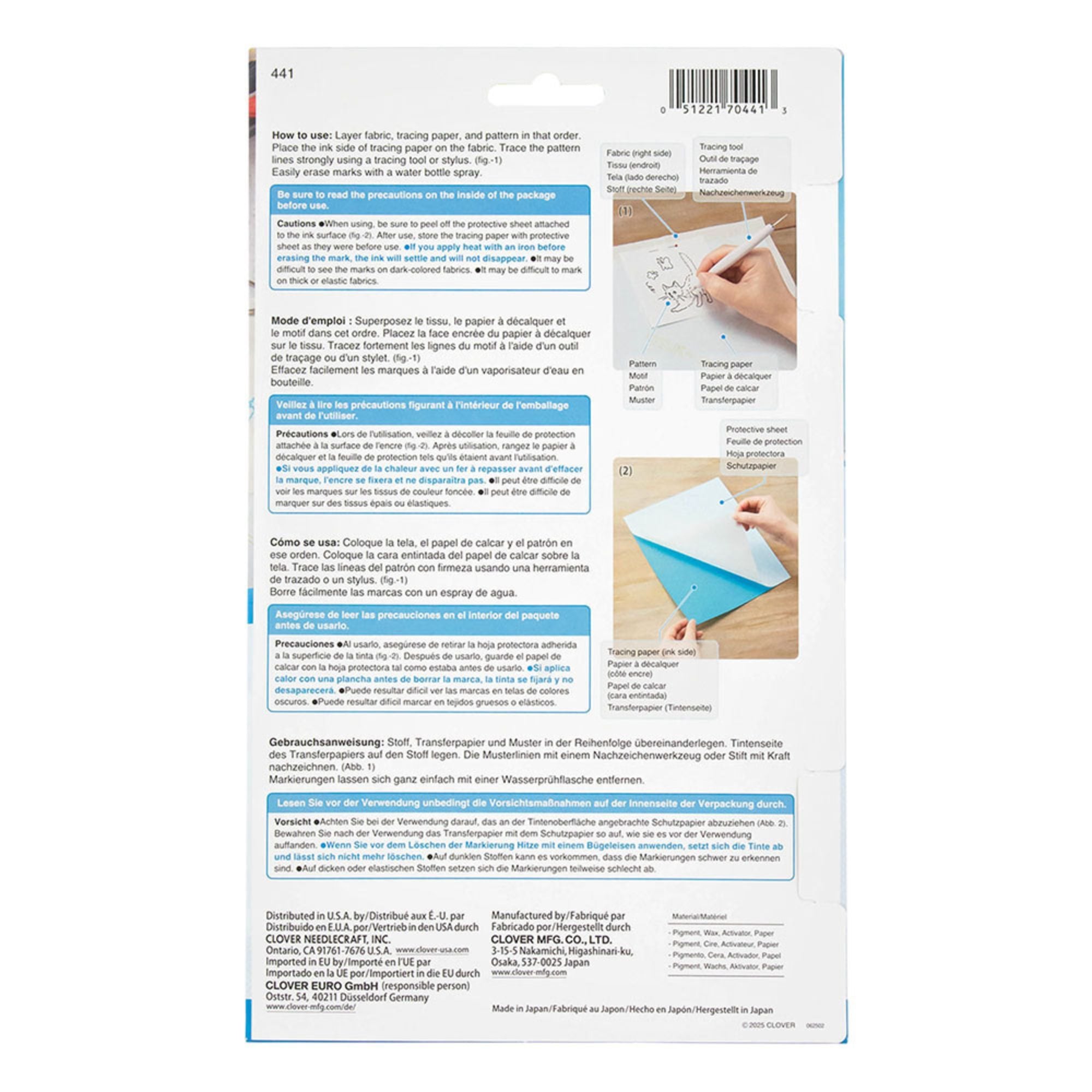 Clover Water Erasable Tracing Paper BLUE 300441 Instructions
