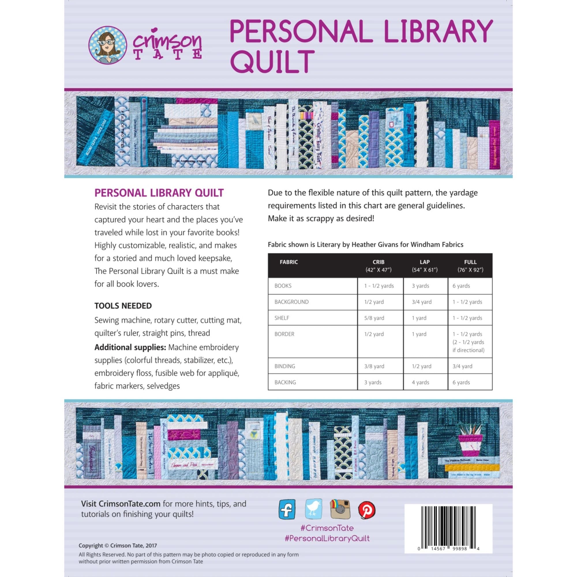 Crimson Tate Quilt Pattern: Personal Library Quilt ML