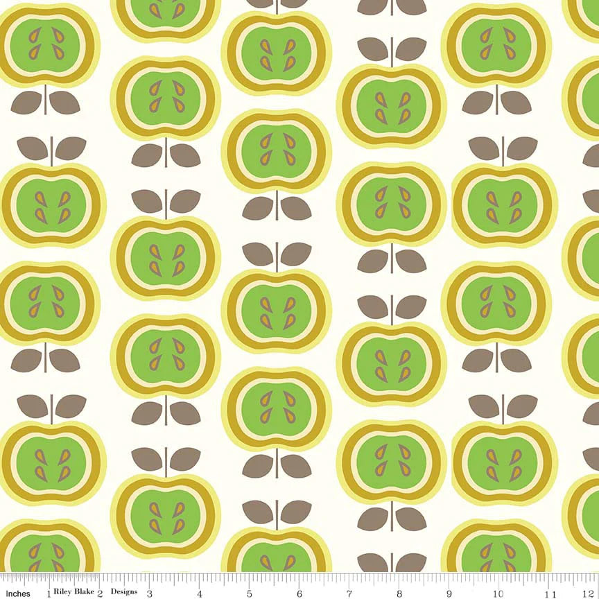 Apples Double Gauze Cotton Fabric Green G583-GREEN