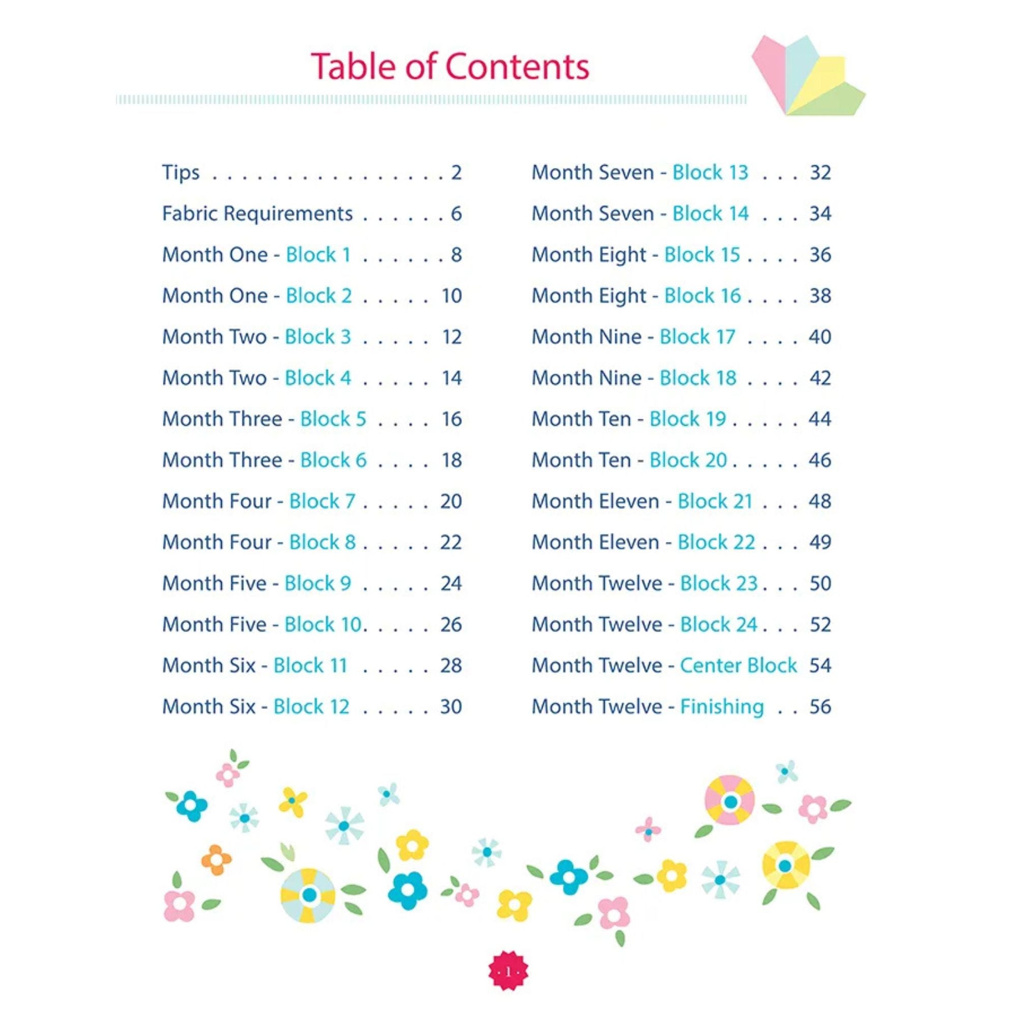 First Blush Block of the Month Booklet from Its Sew Emma Patterns ISE-913 Table of Contents