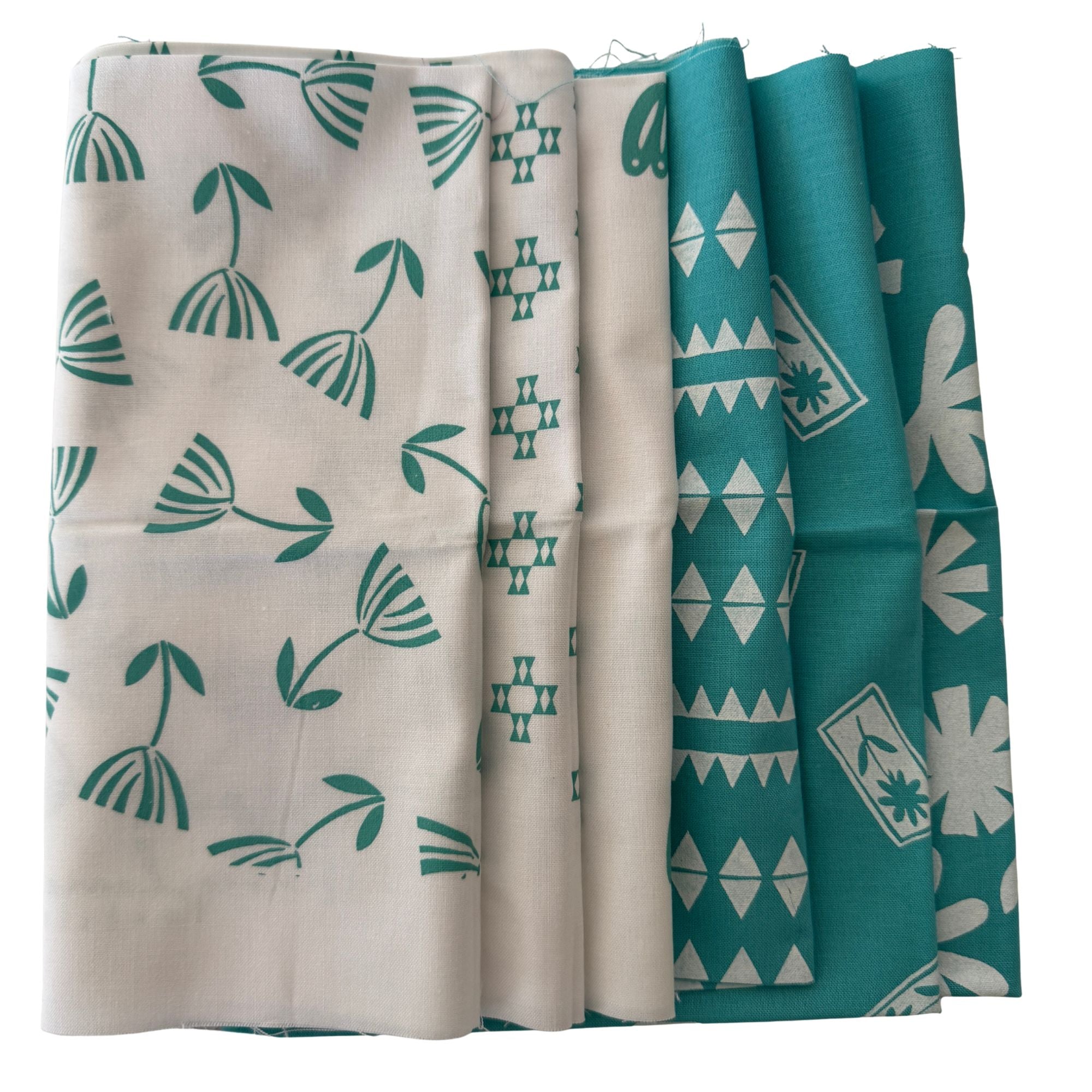 Karen Lewis Textiles: Screen Printed Fat Eighth's in Turquoise 6pcs