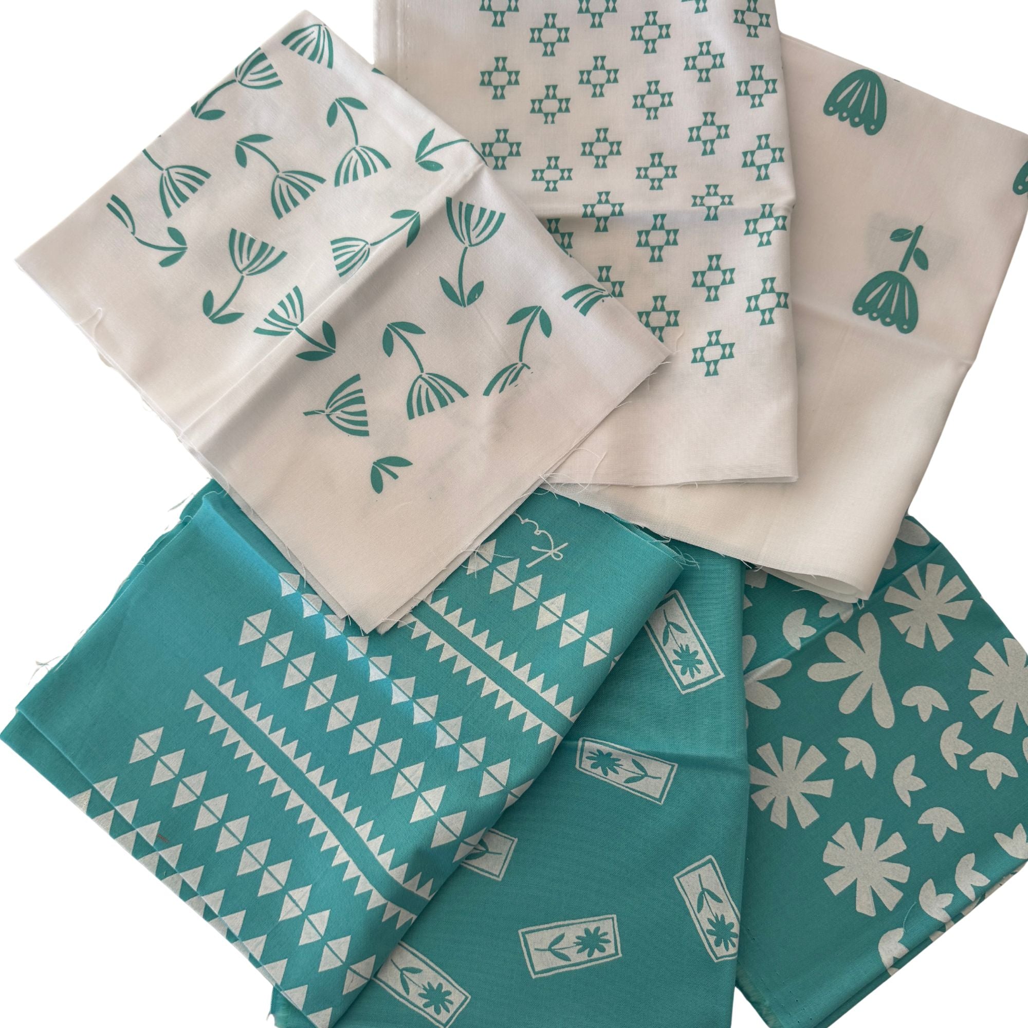 Karen Lewis Textiles: Screen Printed Fat Eighth's in Turquoise 6pcs