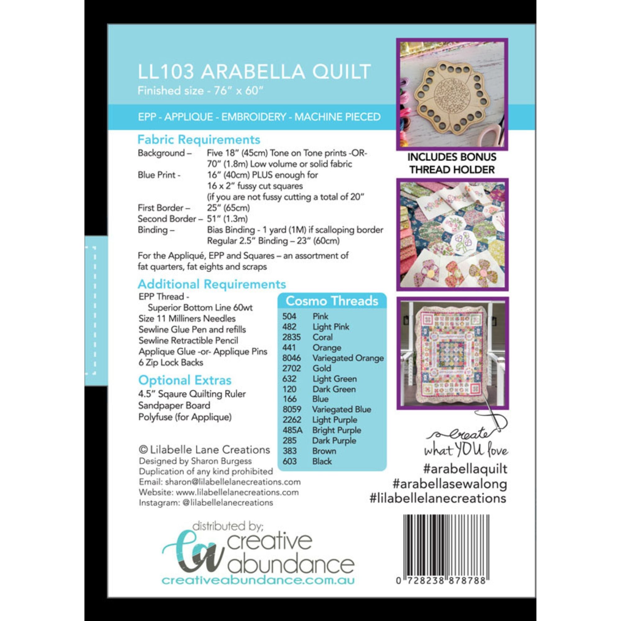 Lilabelle Lane Creations - Arabella Papers, Templates, Pre Printed Linen and Quilt Pattern