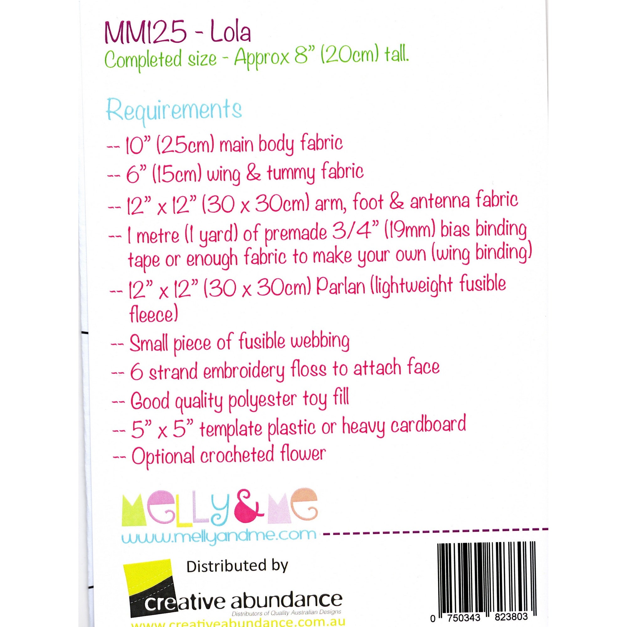 Melly and Me Soft Toy Pattern: Lola