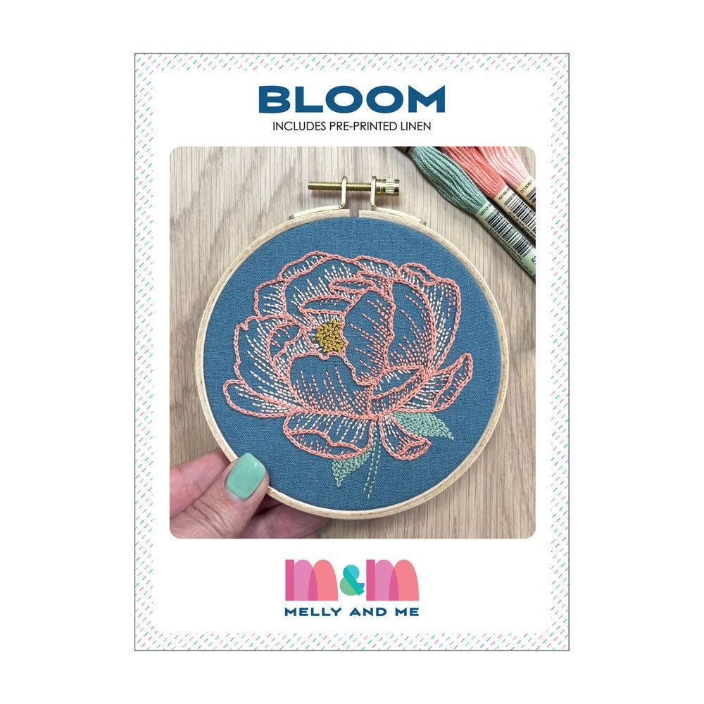 Melly and Me: Bloom Stitchery Inc Teal Pre-printed Linen