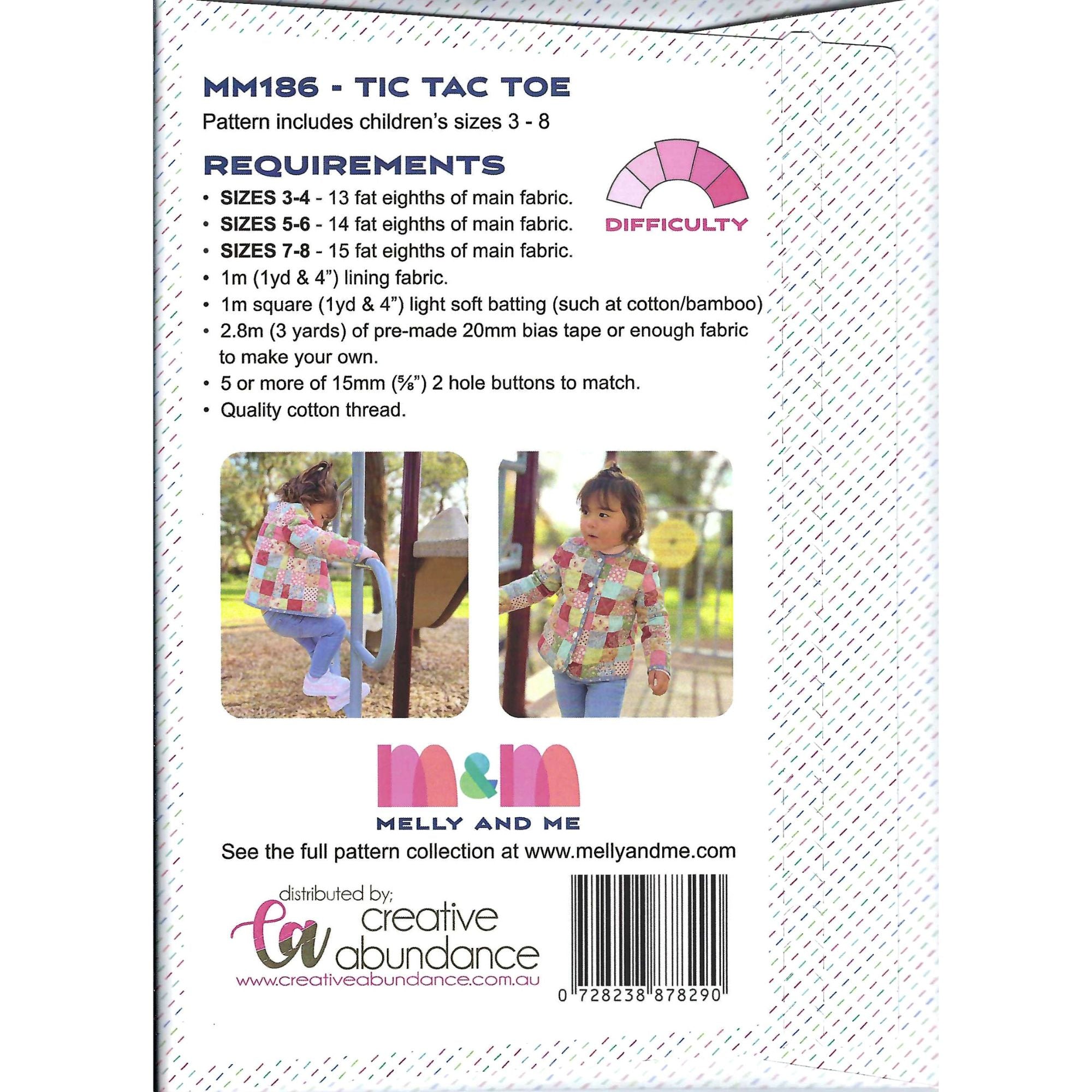 Melly and Me Sewing Pattern: Tic Tac Toe Children's Patchwork Jacket Back Cover