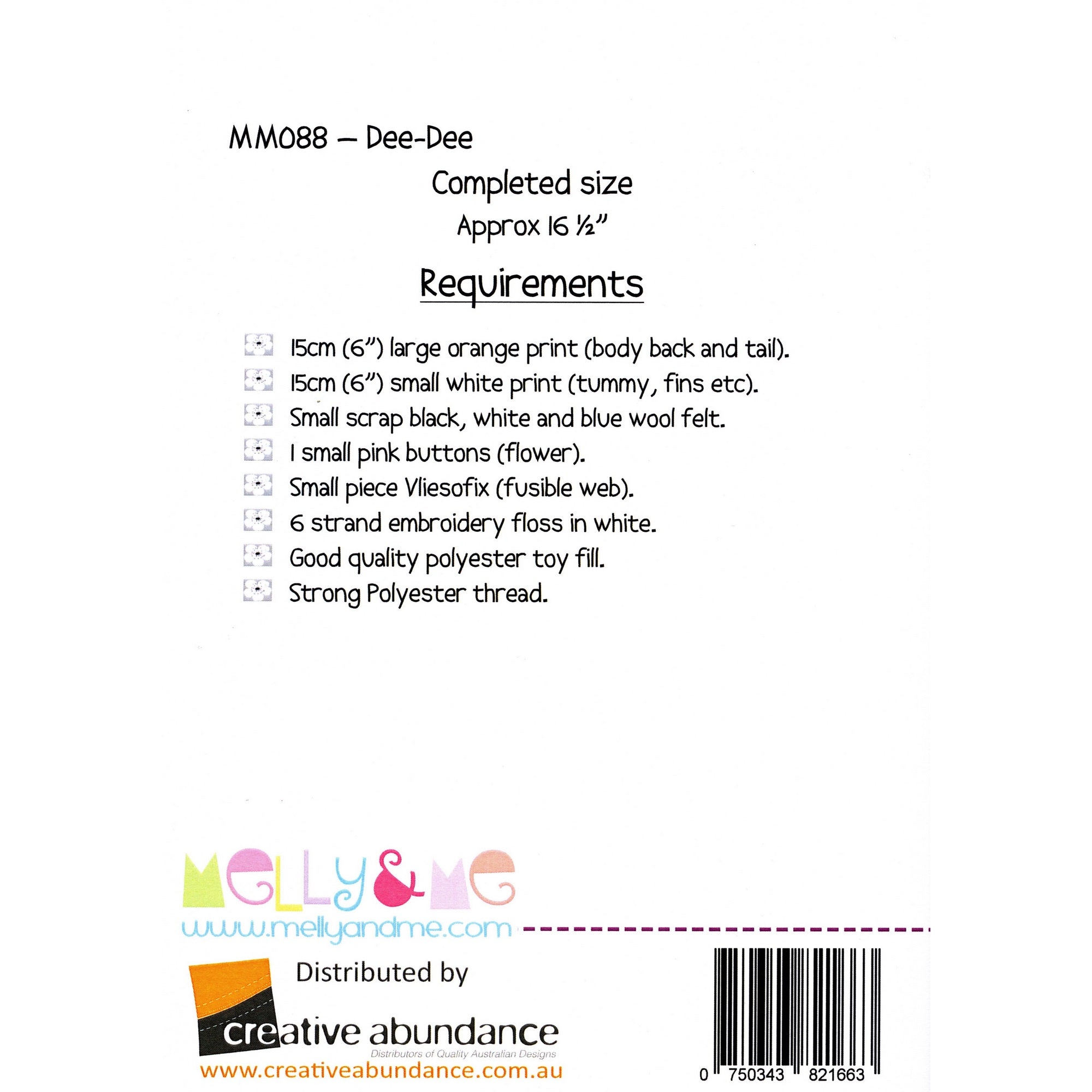 Melly and Me Soft Toy Pattern: Dee-Dee