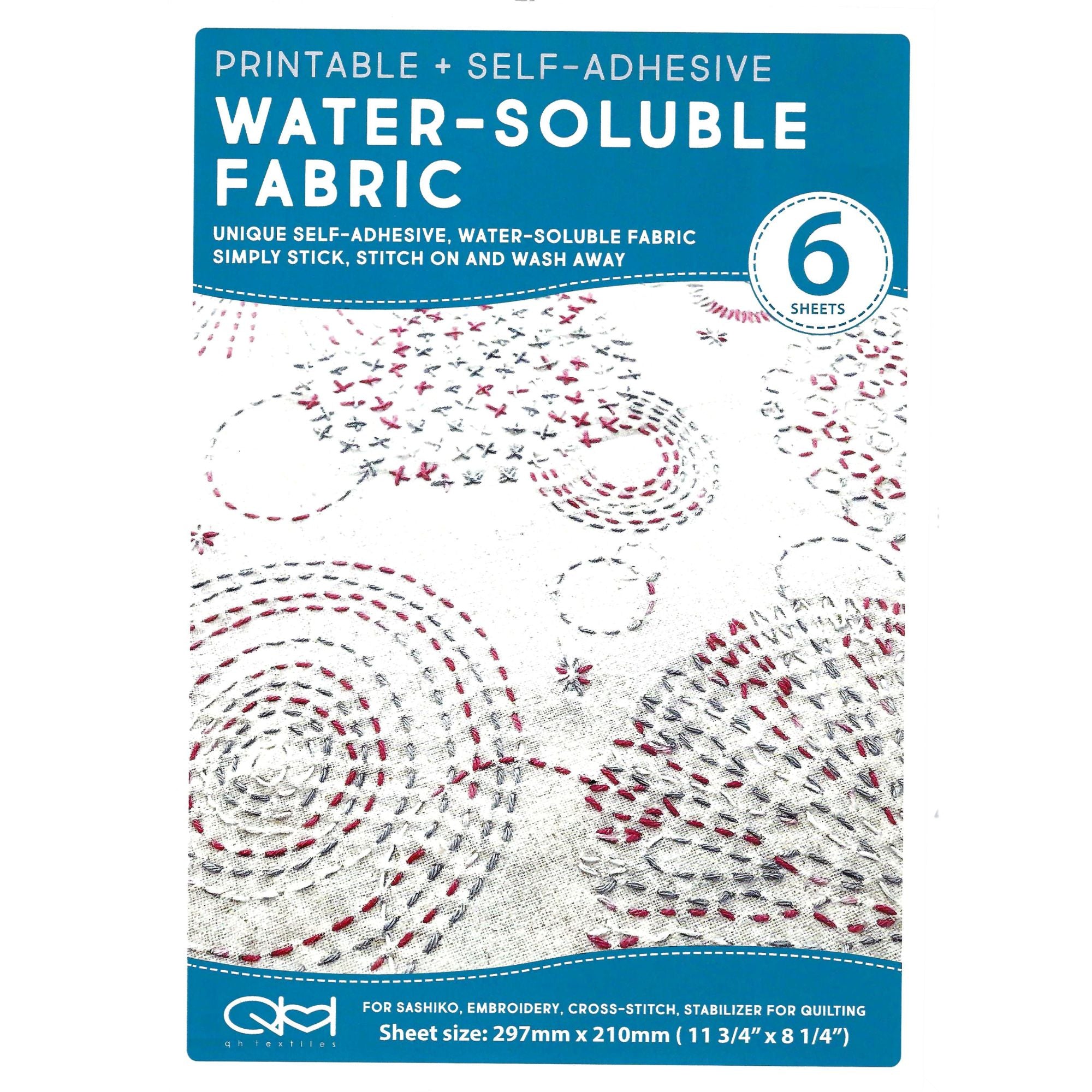 QH Textiles Printable and Self-Adhesive Water Soluble Fabric 6 A4 Sheets