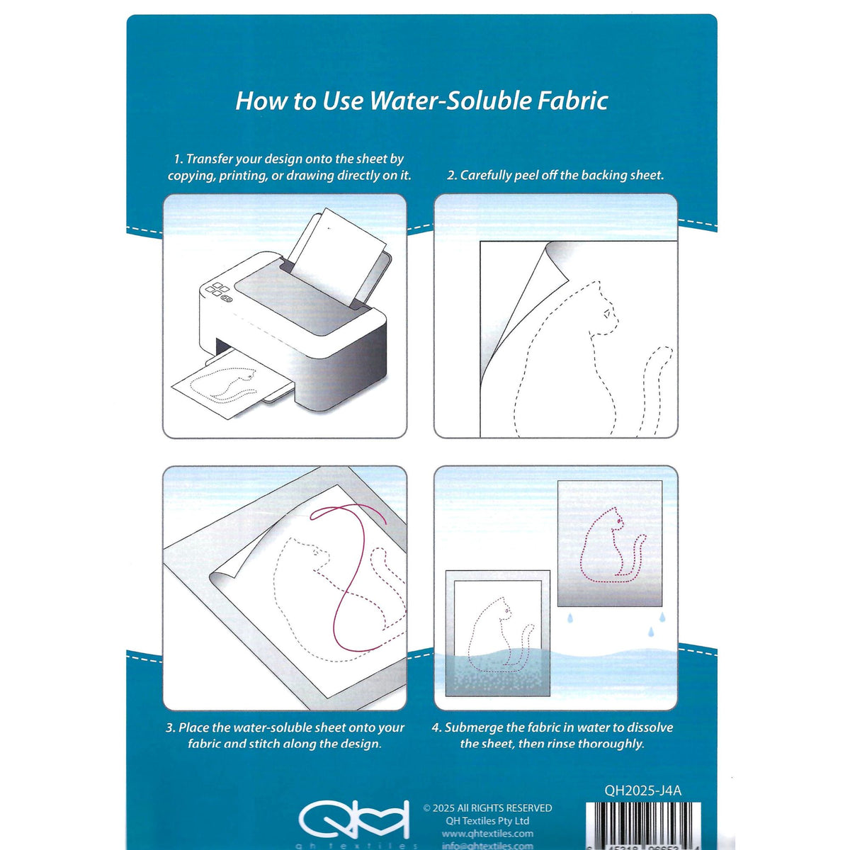 QH Textiles Printable and Self-Adhesive Water Soluble Fabric 6 A4 Sheets
