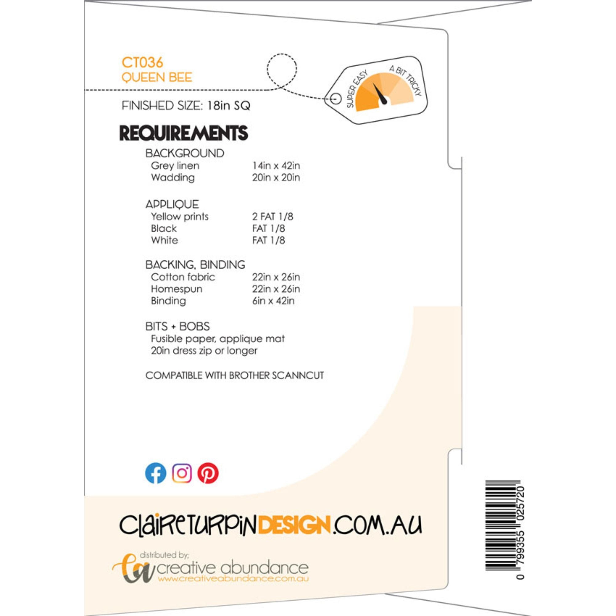 Claire Turpin Cushion Pattern: Queen Bee Materials List