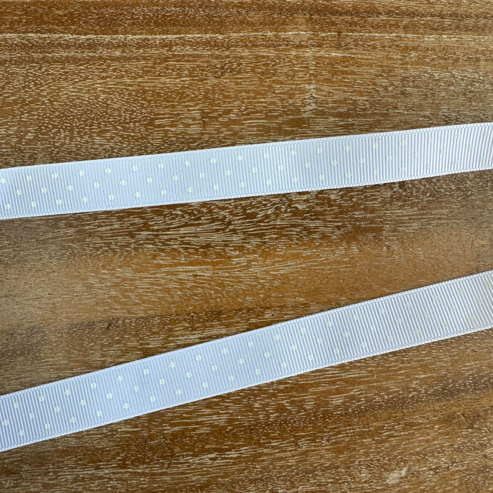 Riley Blake Sew Together Mini Dots Grosgrain Ribbon in White STRM-WHITE