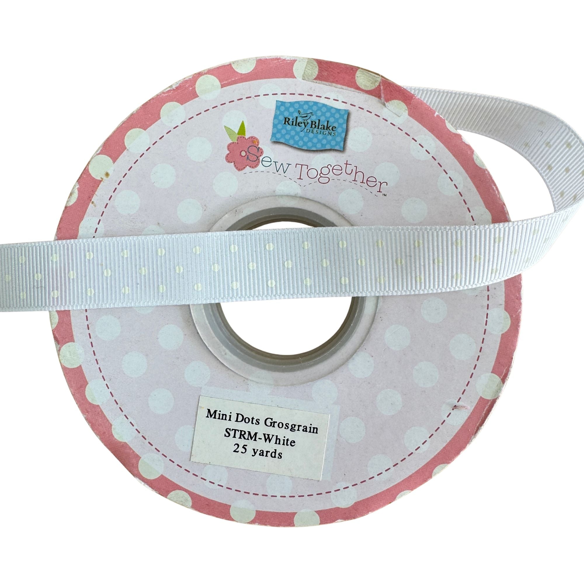 Riley Blake Sew Together Mini Dots Grosgrain Ribbon in White STRM-WHITE