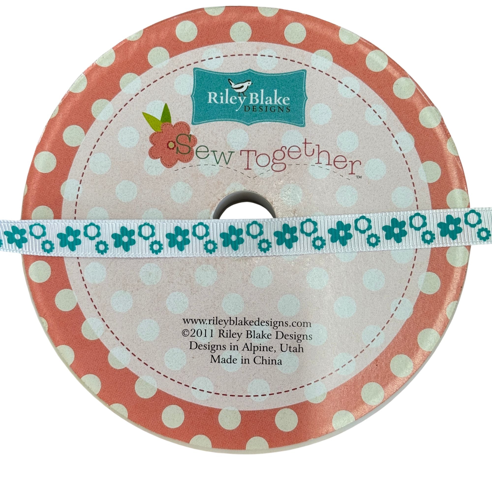 Riley Blake Sew Together Flower Grossgrain Ribbon in Teal STRF-TEAL