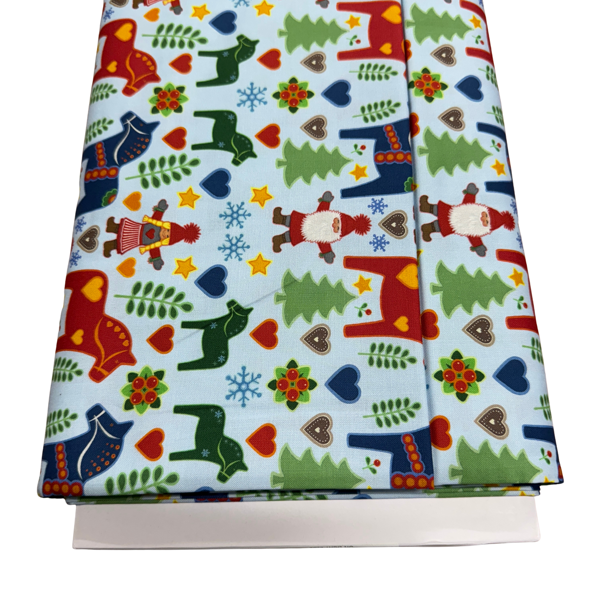 Tomten's Folklore Christmas - Tomtens and Christmas horses on light blue CE48
