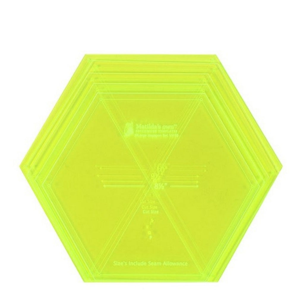 Matilda's Own: Hexagon Set 60 Degrees EXTRA LARGE Acrylic Templates 8.5 - 10.5 Inches