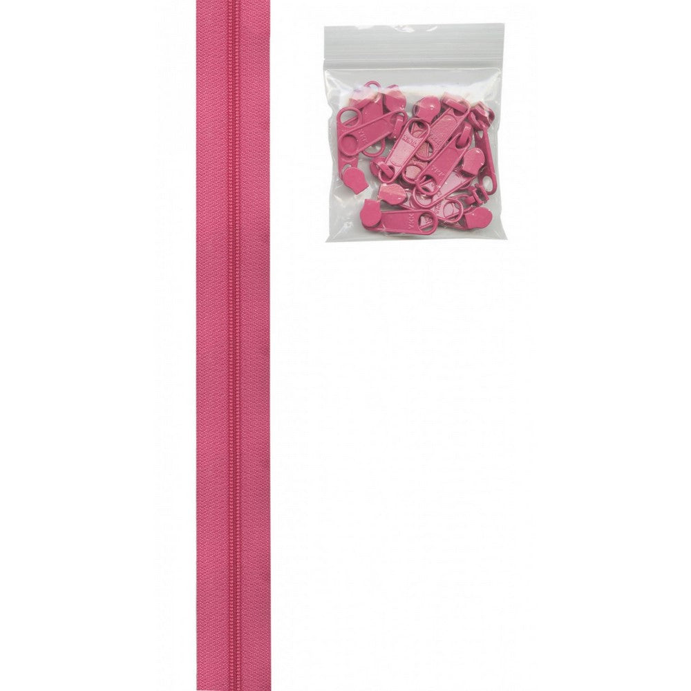 ByAnnie: Zipper by the Yard - 4 yards 16mm + 16 Extra Large Coordinated Pulls Raspberry