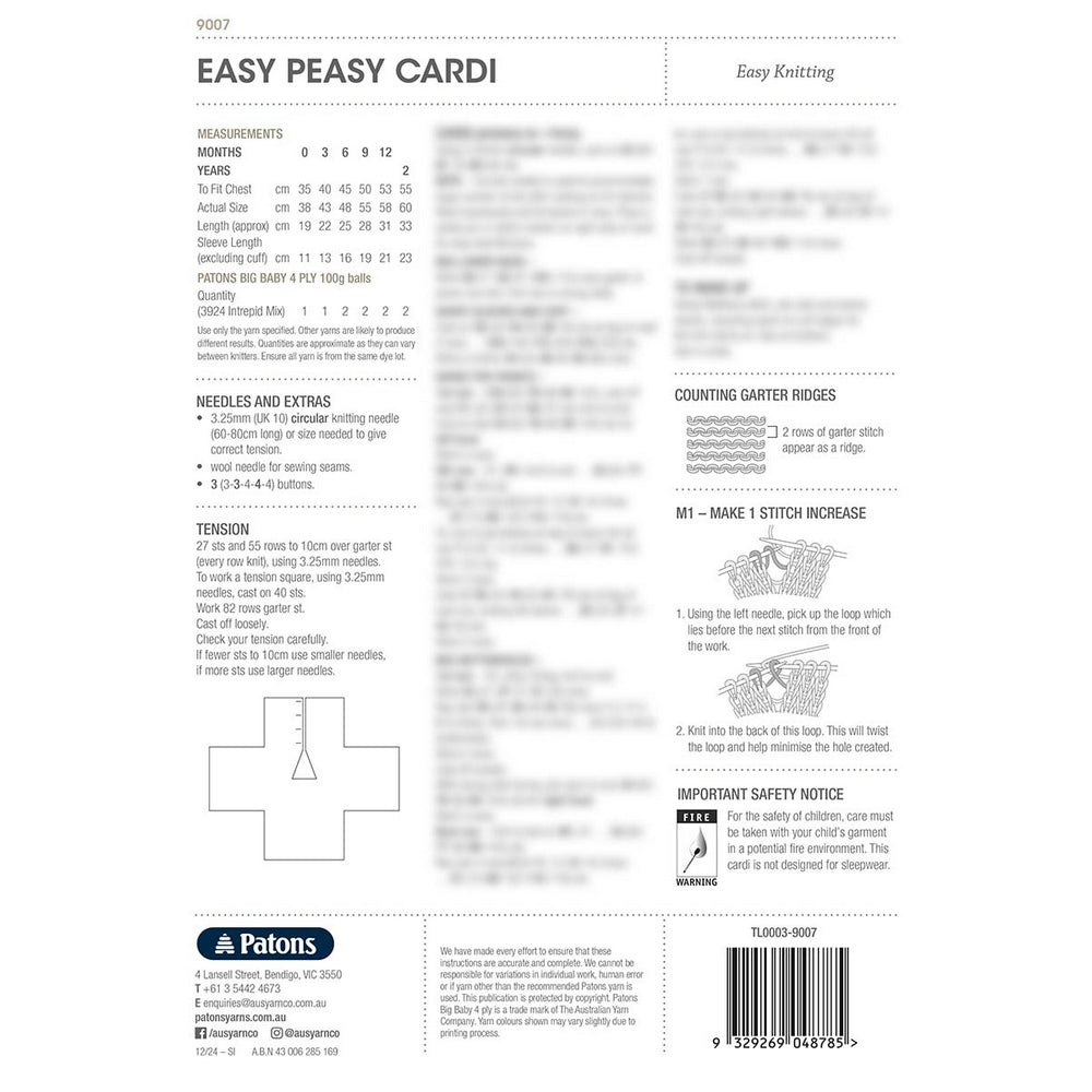 Patons: Easy Peasy Cardi Knitting Pattern 9007