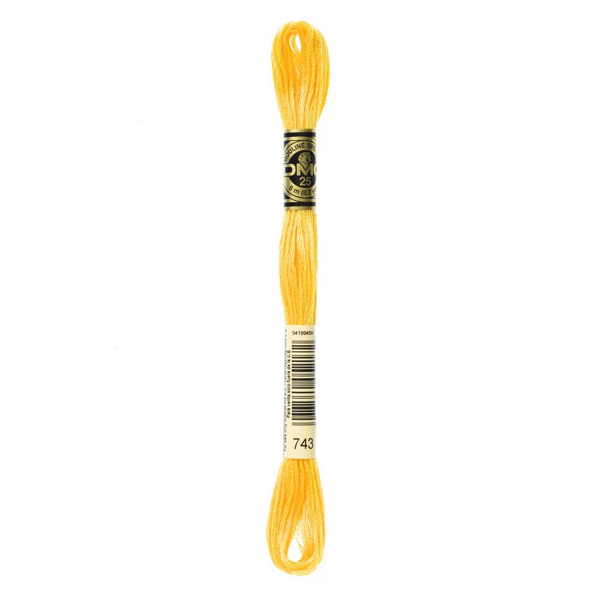 DMC 743 Six Stranded Embroidery Floss Medium Yellow