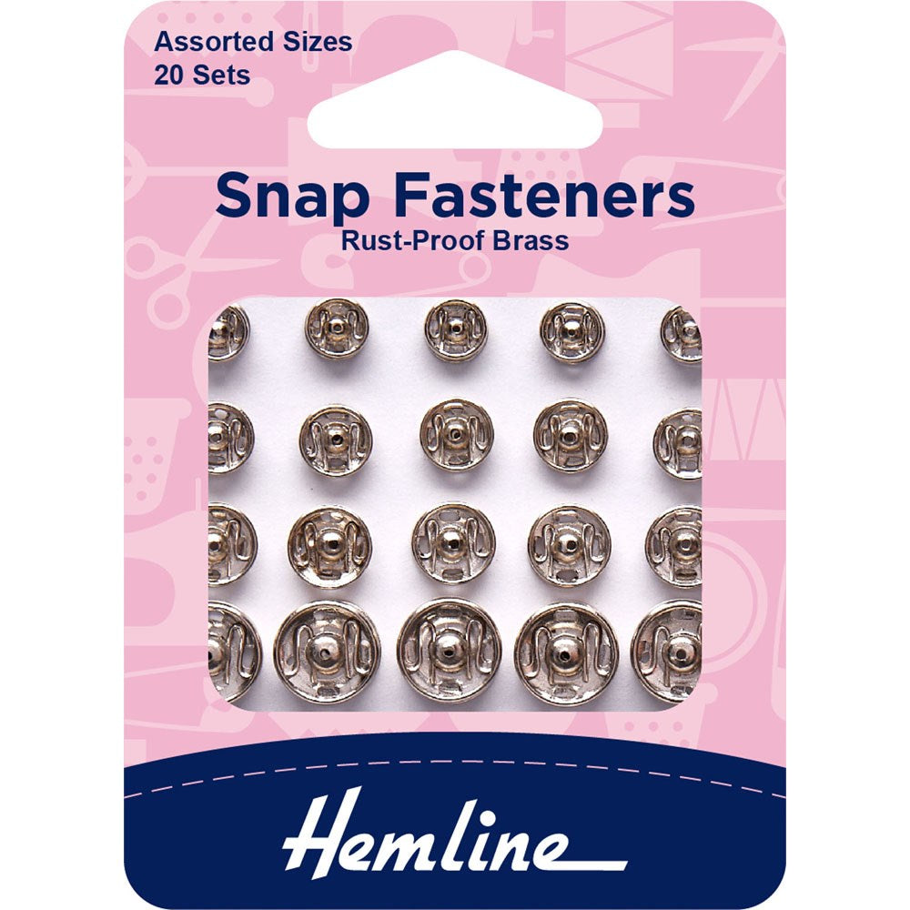 HEMLINE Rust Proof Brass Snap Fastners, Assorted 20 Sets Nickel