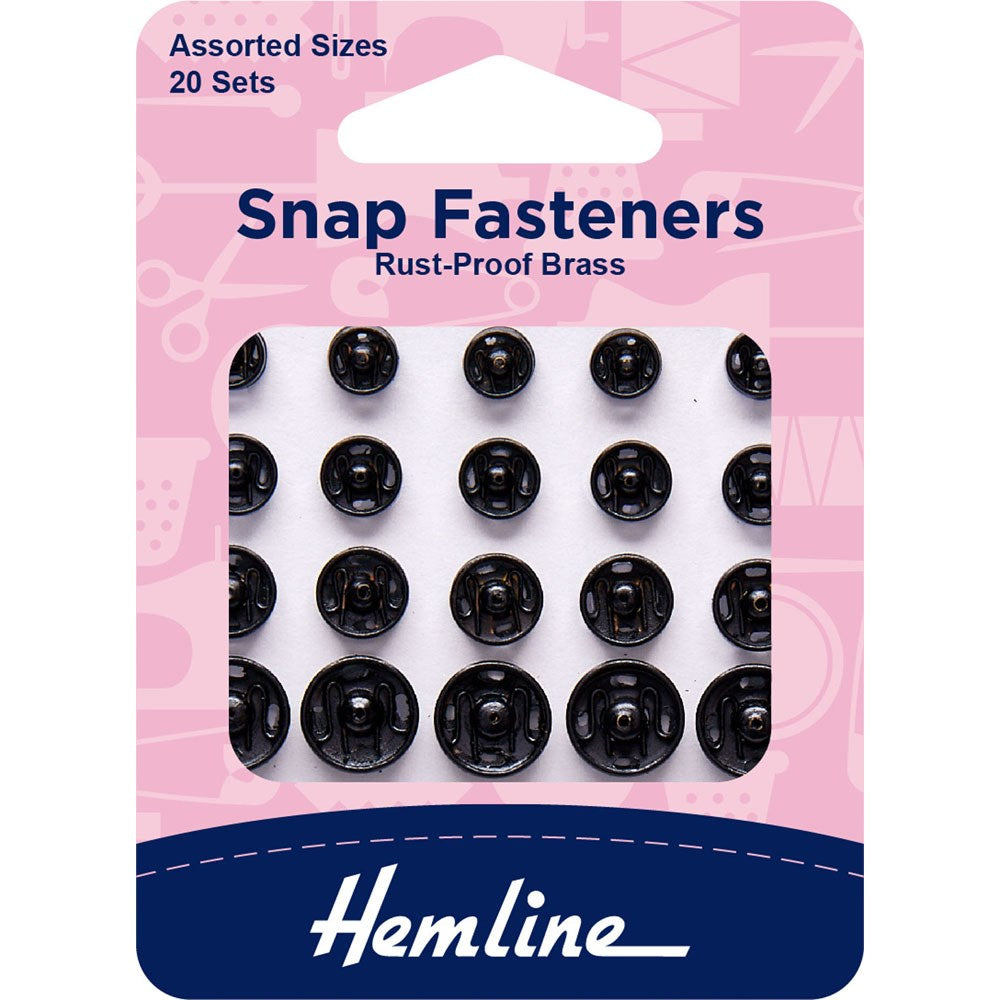 HEMLINE Rust Proof Brass Snap Fastners, Assorted 20 Sets