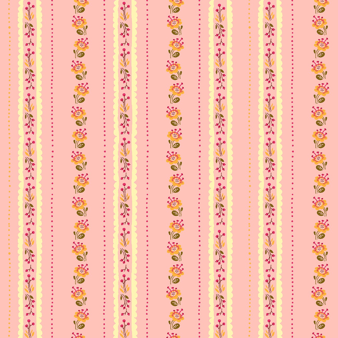 Heather Ross West Hill Revisited Pink Floral Stripe 52880-19