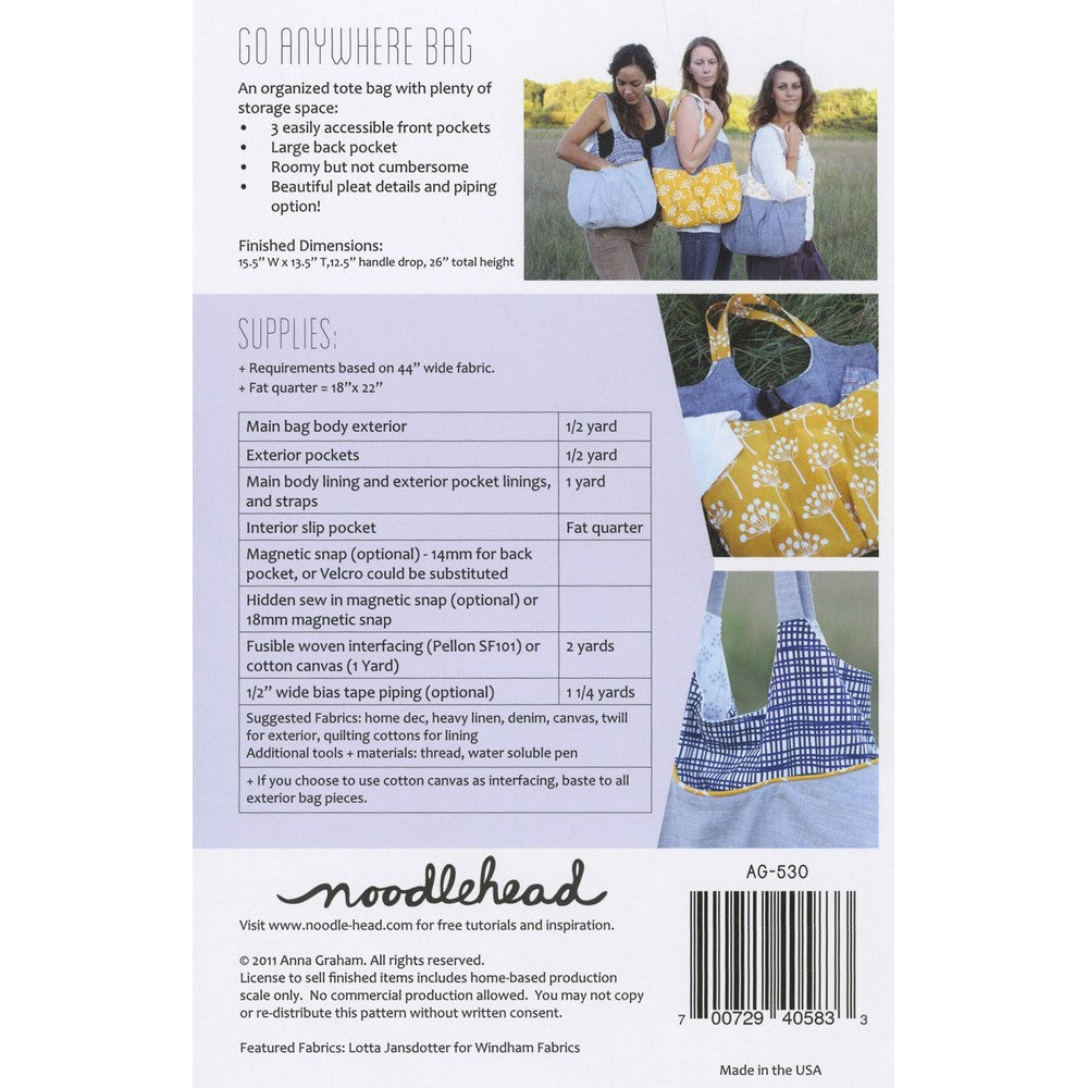 Noodlehead: Go Anywhere Bag Pattern