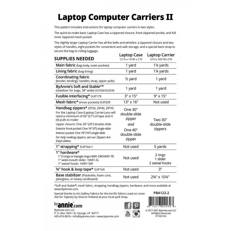 ByAnnie Laptop Computer Carriers II Sewing Pattern