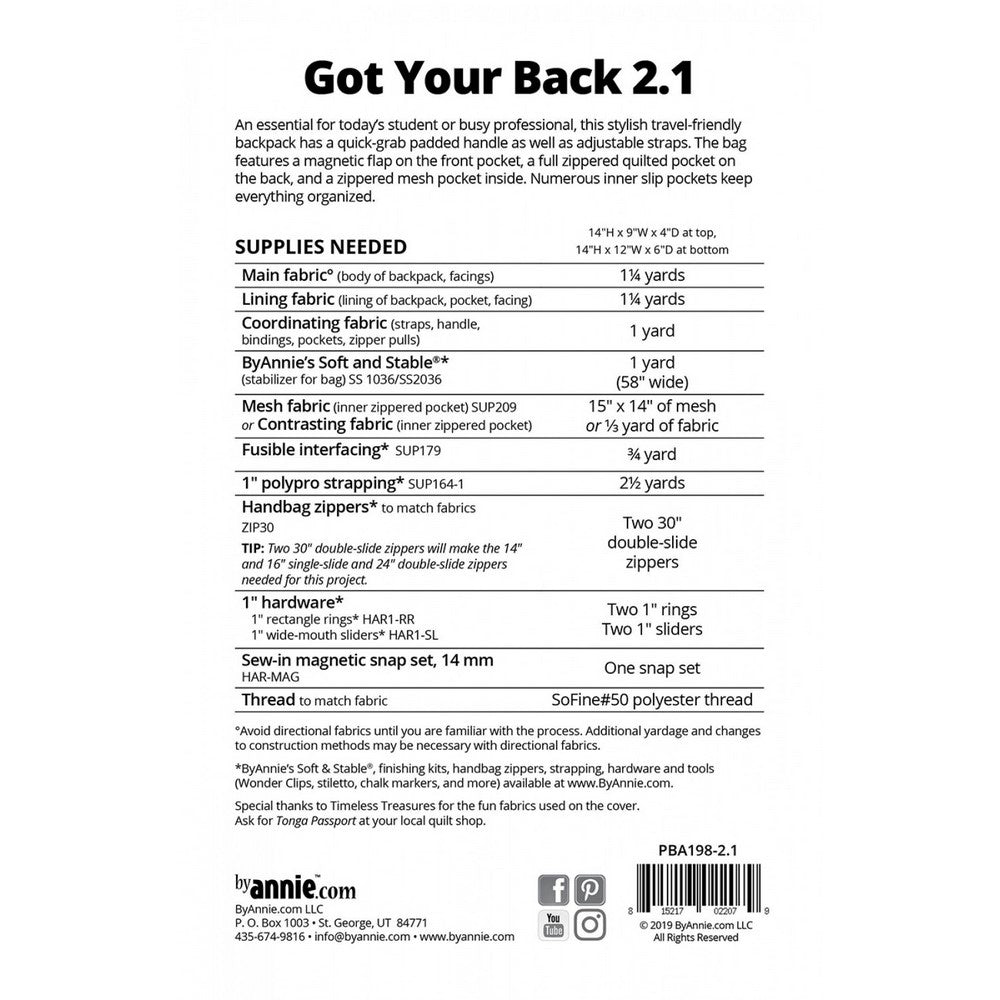 ByAnnie: Got Your Back 2.1 Sewing Pattern